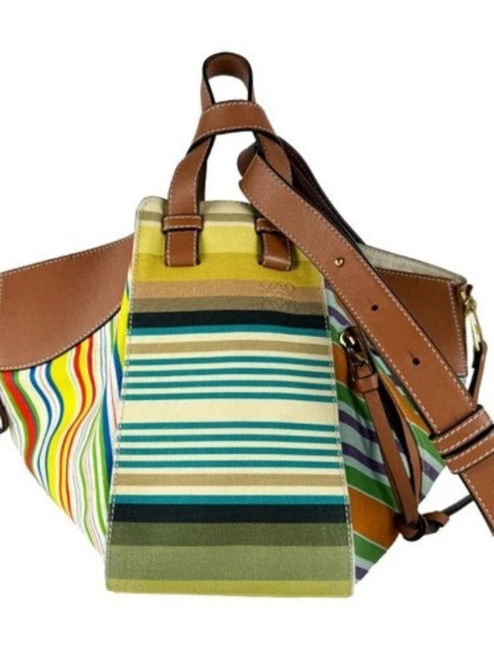Auth LOEWE Hammock Handbag Shoulder Bag Brown/Multicolor Canvas/Leather - z10845